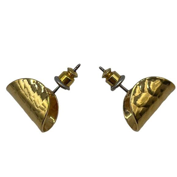 Vintage Gold Tone Textured Tube Earrings - Picture 2 of 3